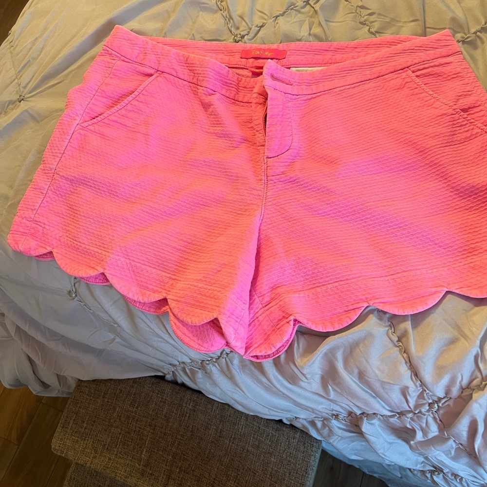 Lilly Pulitzer Vibrant Pink Scalloped High Waist Shorts